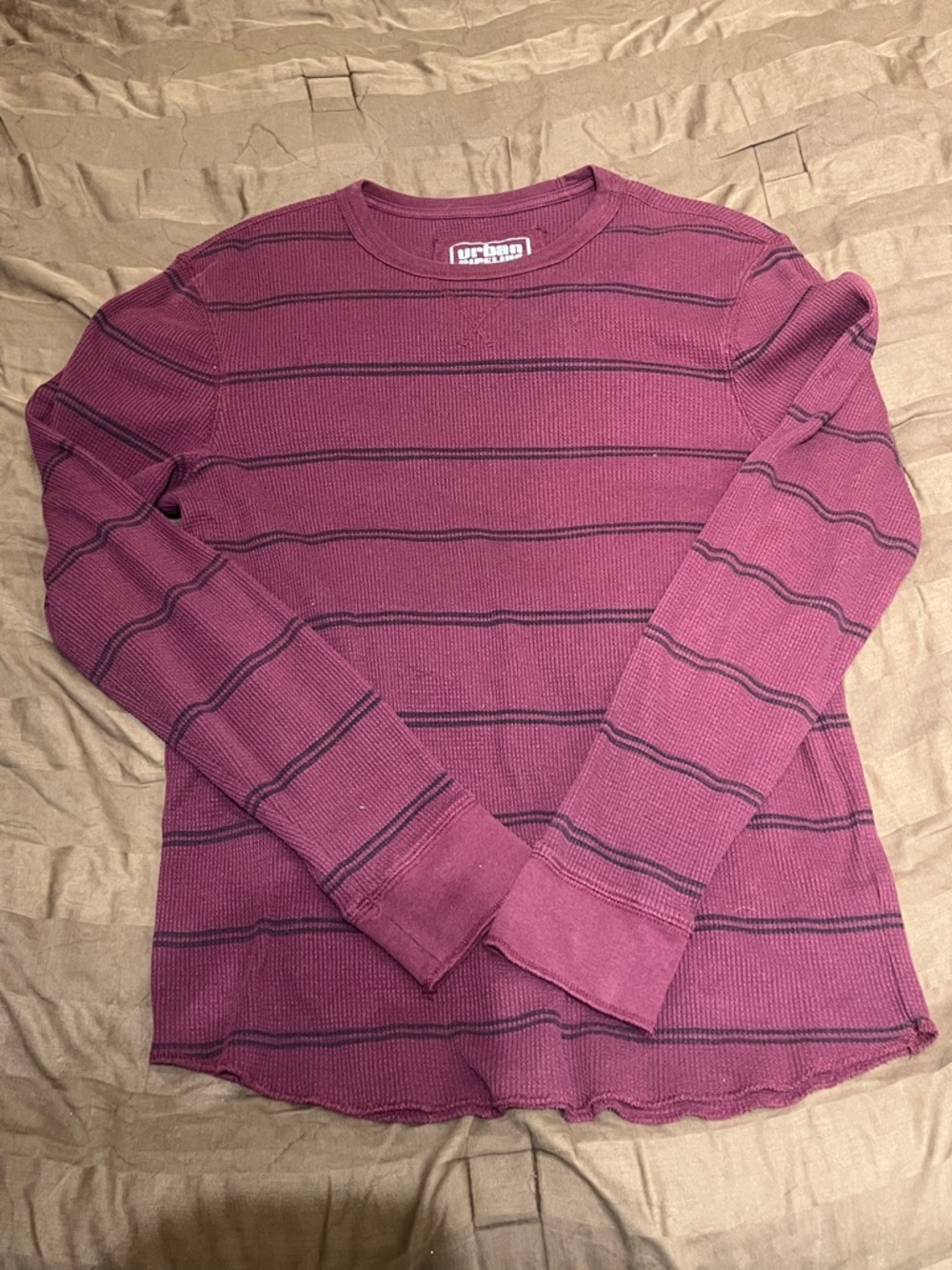 urban pipeline burgundy Long Sleeve Waffle Knit Tee with Black Stripes